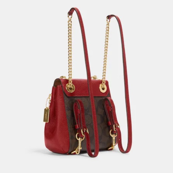 Coach Convertible Mini Backpack In Signature Canvas -Brown, Red & Gold - Reemoly - Picture 15 of 16